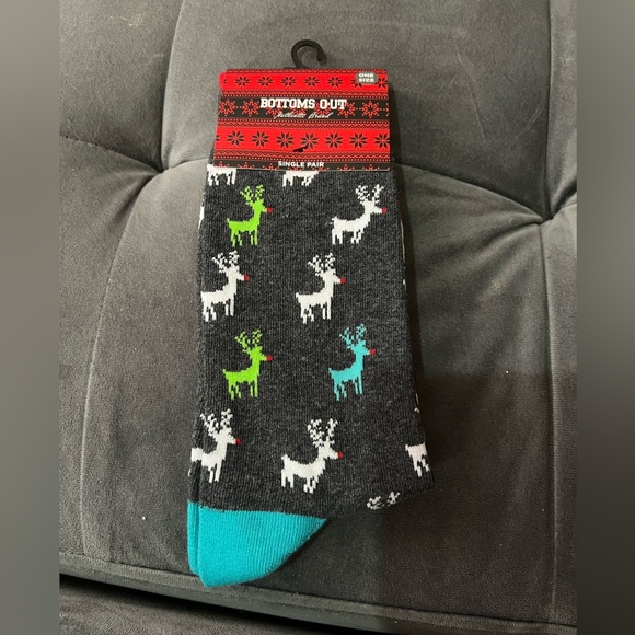 Bottoms Out Men's Holiday Reindeer Socks - Black and Green - Picture 1 of 4